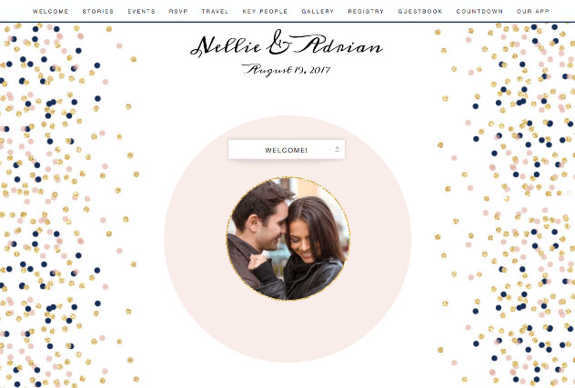Confetti Blush and Navy single page website layout