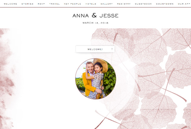 Rose Gold leaves single page website layout