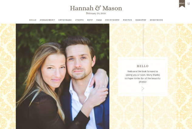 Designer Damask Yellow multi-pages website layout