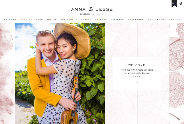 Rose Gold leaves multi-pages website layout
