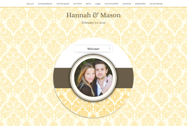 Designer Damask Yellow single page website layout