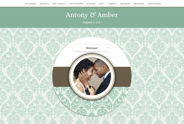 Designer Damask Green 2 single page website layout